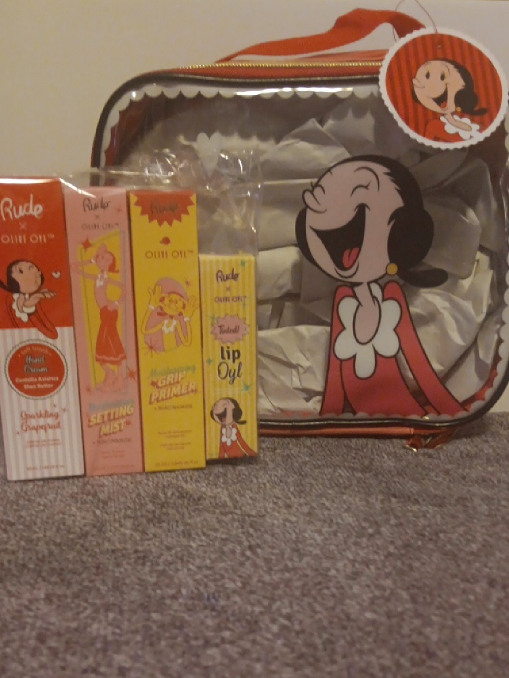 RUDE Olive Oyl Collectible Makeup Set - Red, Yellow & Pink New